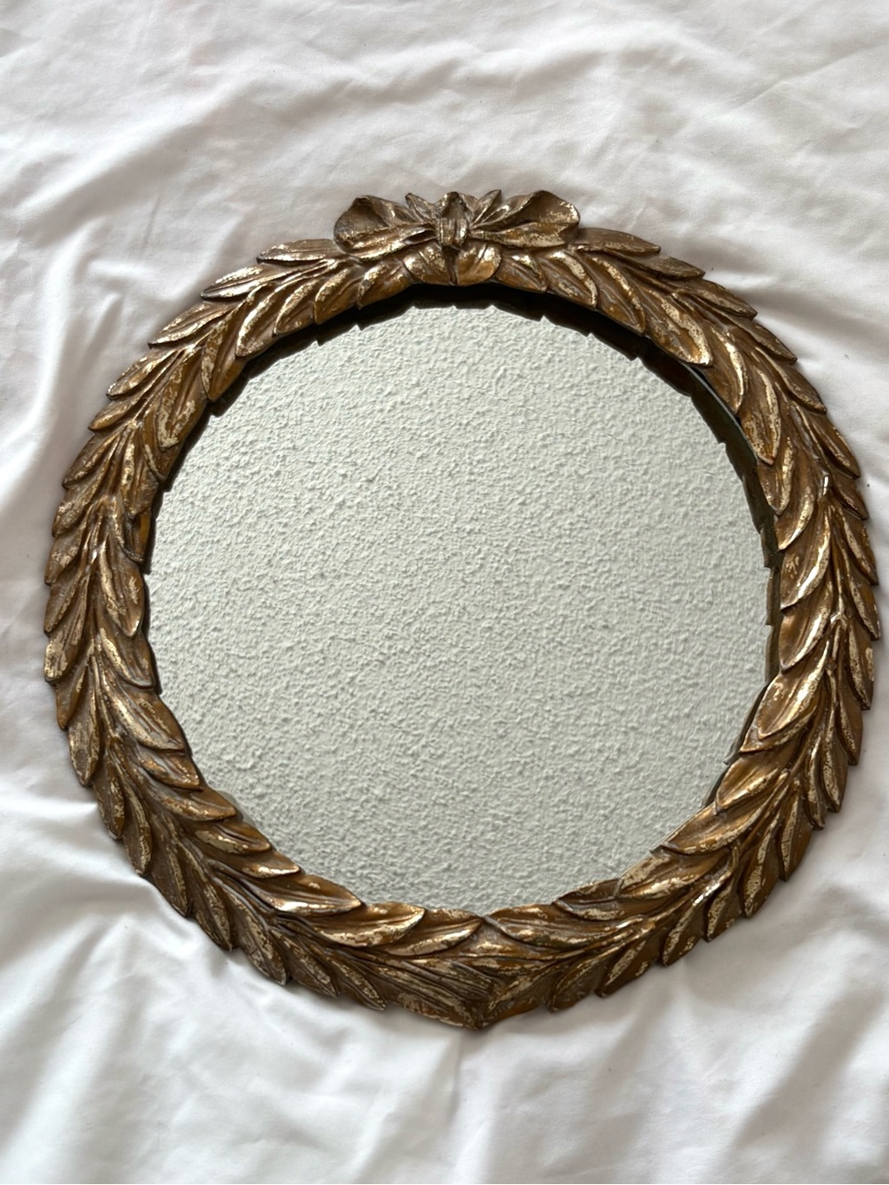 Vintage gold wreath bow mirror home decor wall having glam cottage regency